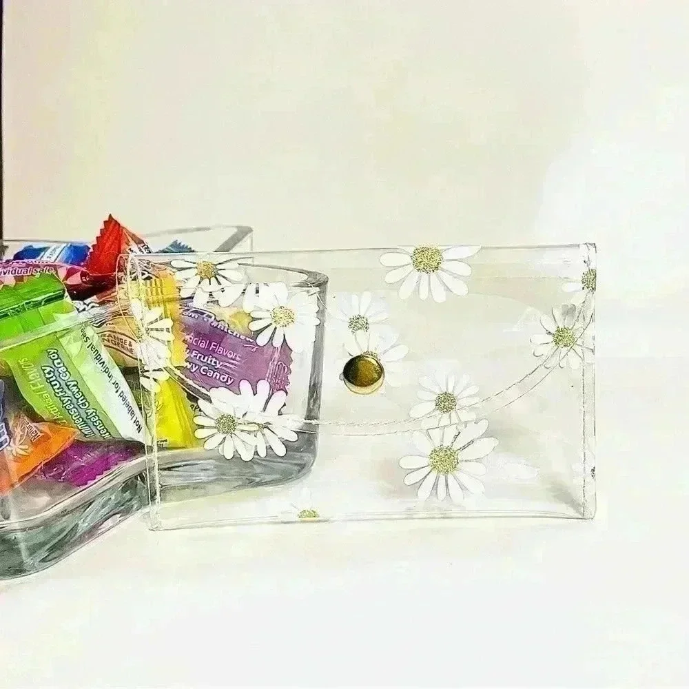 White Floral Clear Card Case Wallet